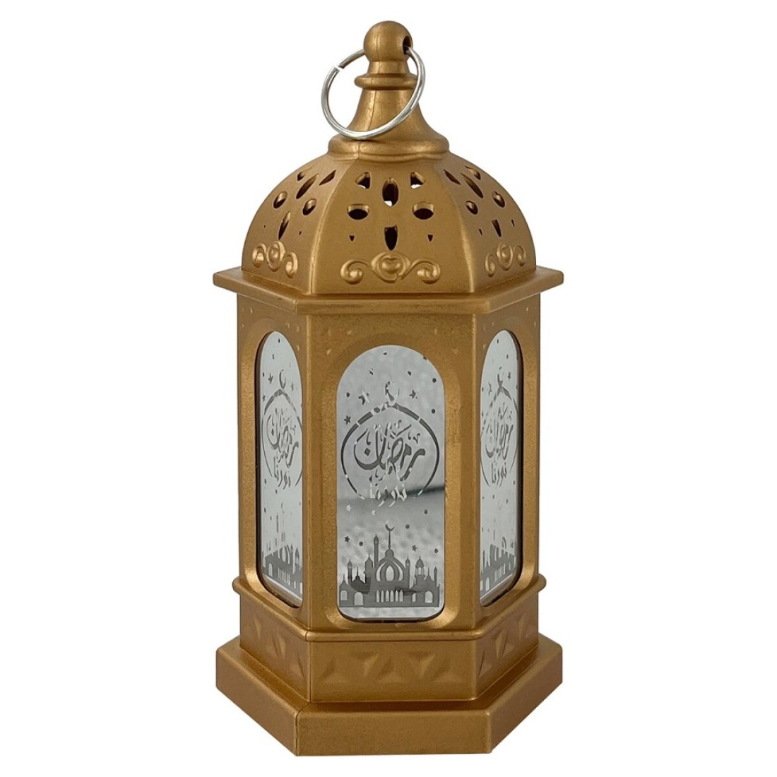 Eid Metal Lantern with Lights Gold 7x7x13cm