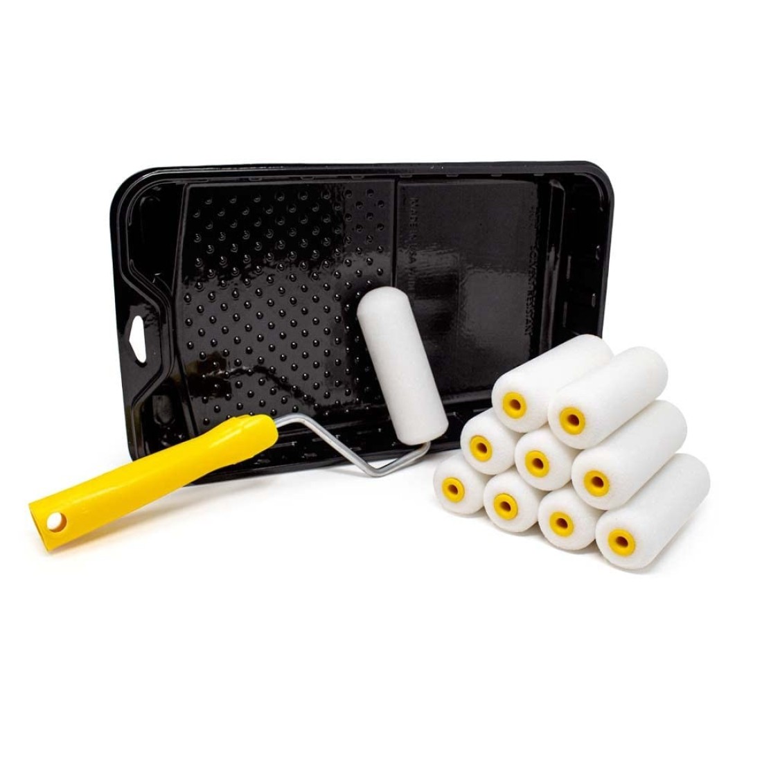 Foampro 4&rdquo; Fine Finish Paint Roller Kit 1 Plastic Paint Tray, 1 Roller Handle, 10 Foam Rollers Mini Foam Roller Kit w/Roller Pan Home Painting Supplies &amp; Paint Tools, Multicolor, 164 (164KIT)