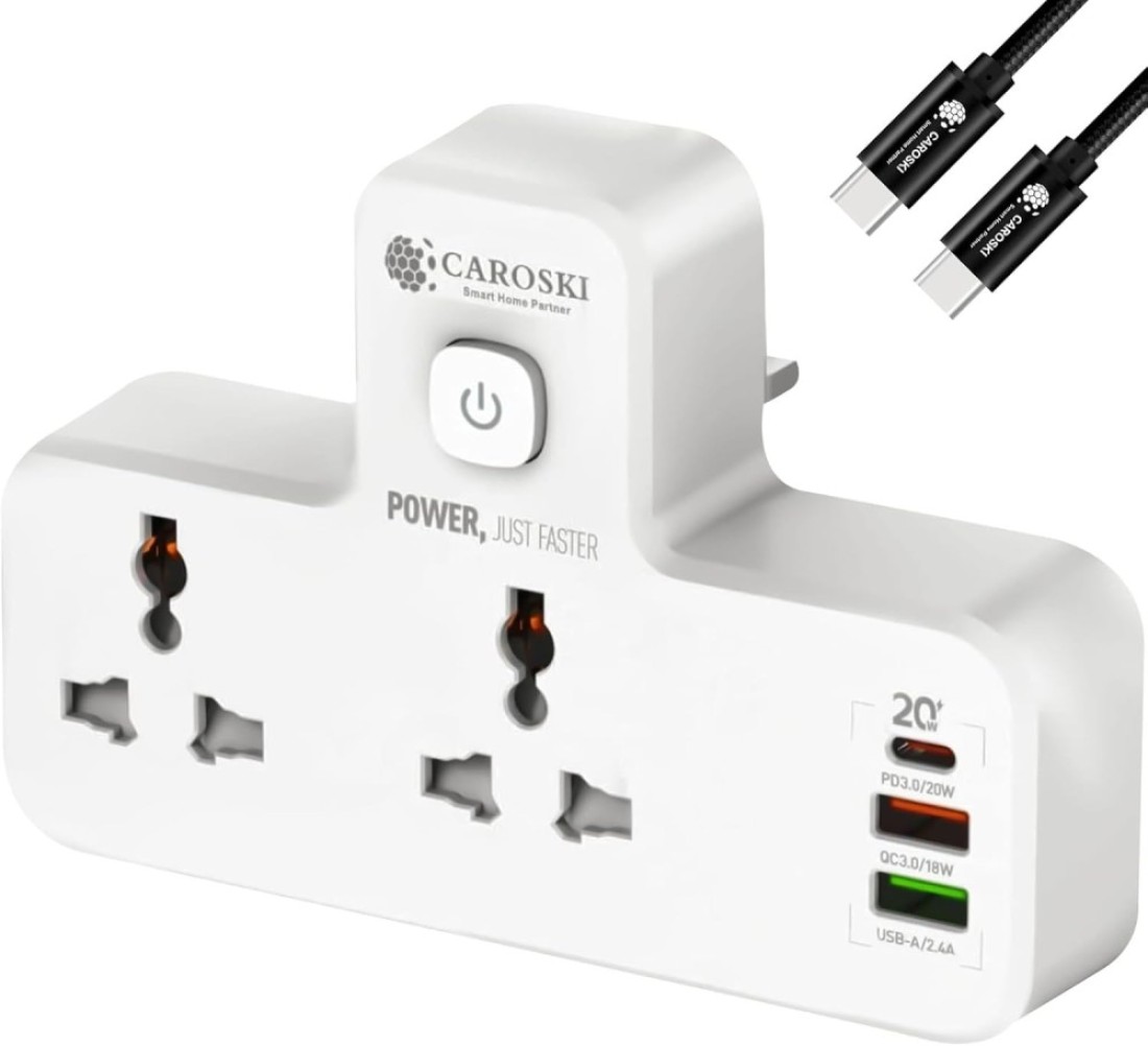 Caroski - سلك تمديد البرج - 6 مقبس طاقة مع 4 محطة شاحن USB - مستلزمات مكاتب متعددة اللوازم مثبطات Fire -Plug Cable (امتداد T)
