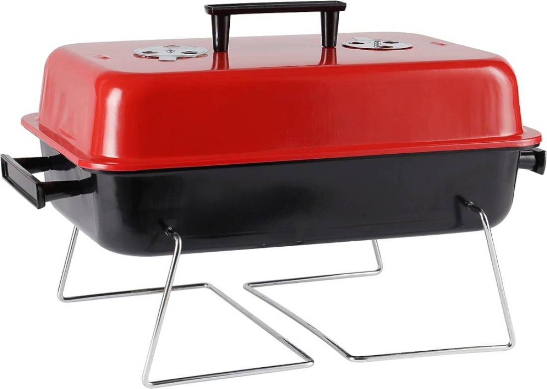 Royalford Hamburger Stove- Rf11677 Portable Charcoal Grill With Large Cooking Surface Perfect For Indoor, Camping, Hiking And Other Outdoor Entertainment Steel Construction Red