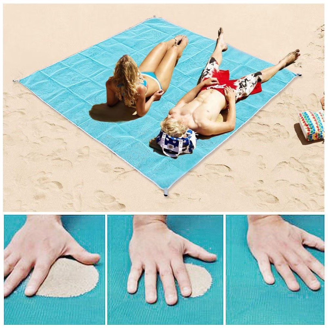 Aiwanto Beach Mat Picnic Mat Sand Proof Lightweight Compact Large Beach Picnic Mat Fast Dry Waterproof Easy Clean Ultra Portable Blanket (Blue, 79"×79")