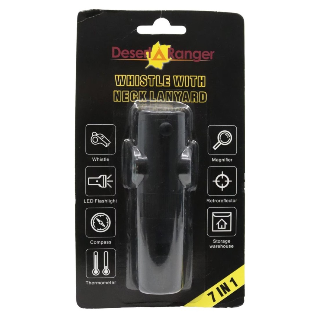 Desert Ranger 7-In-1 Whistle With Neck Lanyard Black