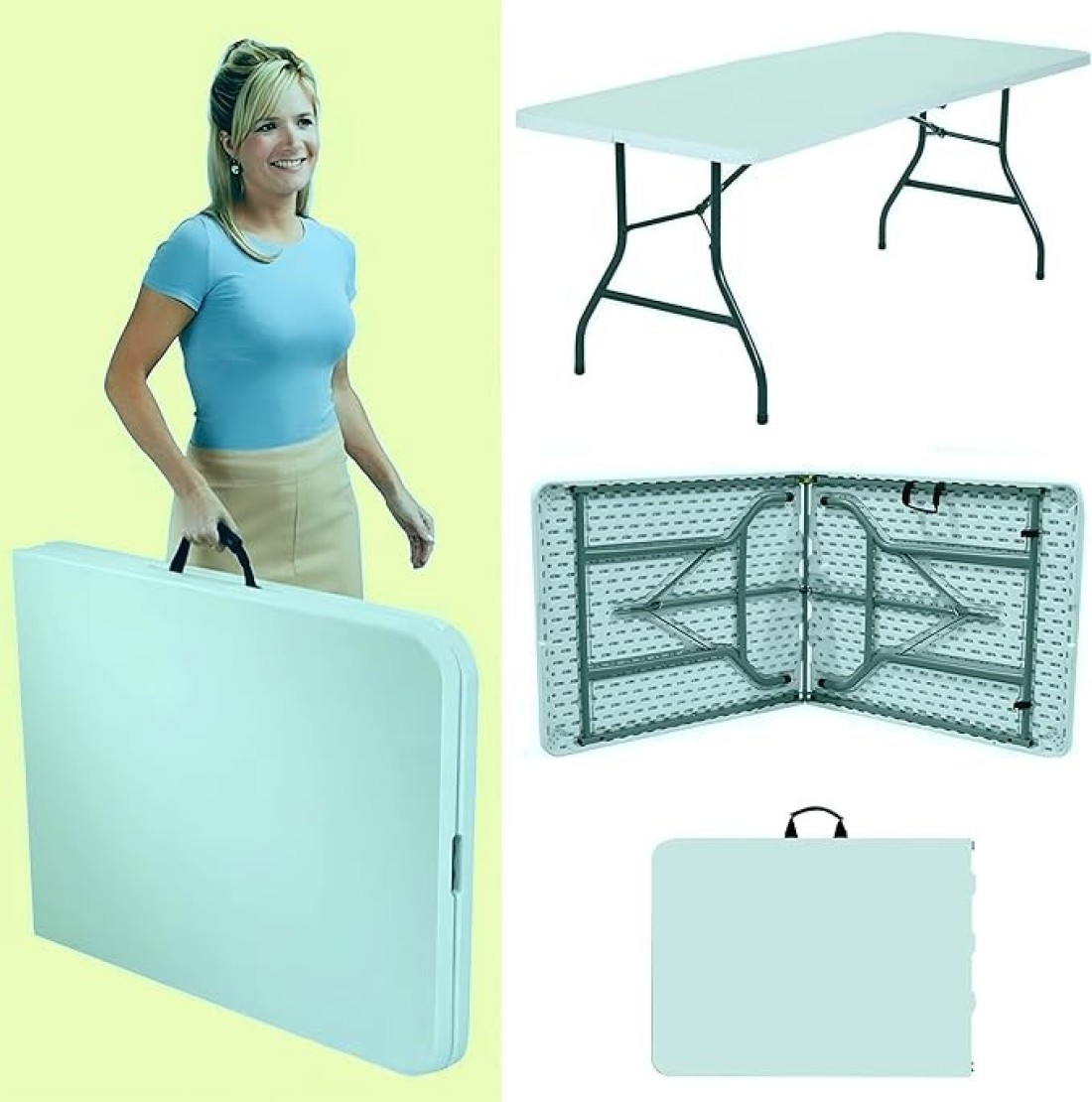 HEXAR&reg; Heavy Duty Multipurpose Camping Table Portable Folding Table Picnic Dining table Centerfold Ideal for Crafts Outdoor Events Lightweight and Durable Table with Carry Handle (L180 W74 H74 CM)