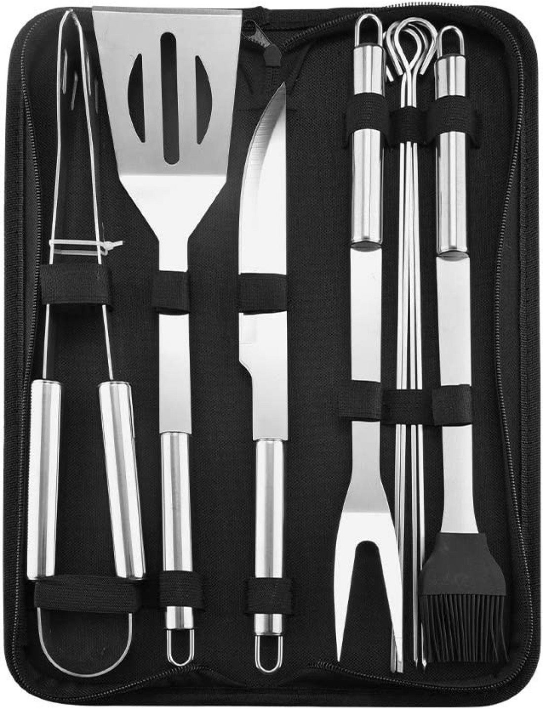 BBQ Grill Accessories Tools Set: Stainless Steel Barbecue Grilling Utensils Kit for Outdoor Camping / Picnic / Party (9 Pieces)