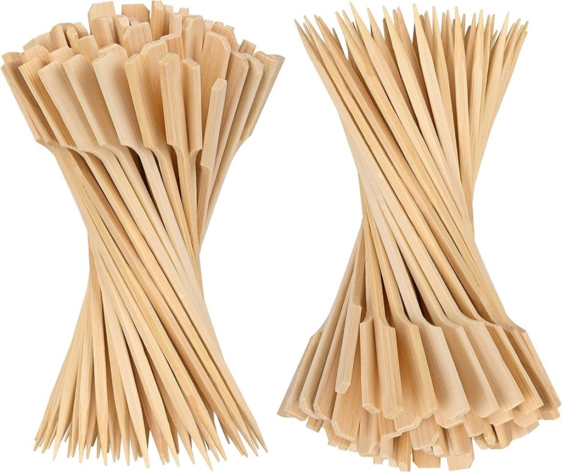 LAVISH Bamboo Skewers [100PCS,9 CM/3.5 Inch] , Sticks for Cocktail, Shish Kabab, Barbeque, Grilling, Appetizers, Food Picks, Wide Flat Paddle Wooden Sticks