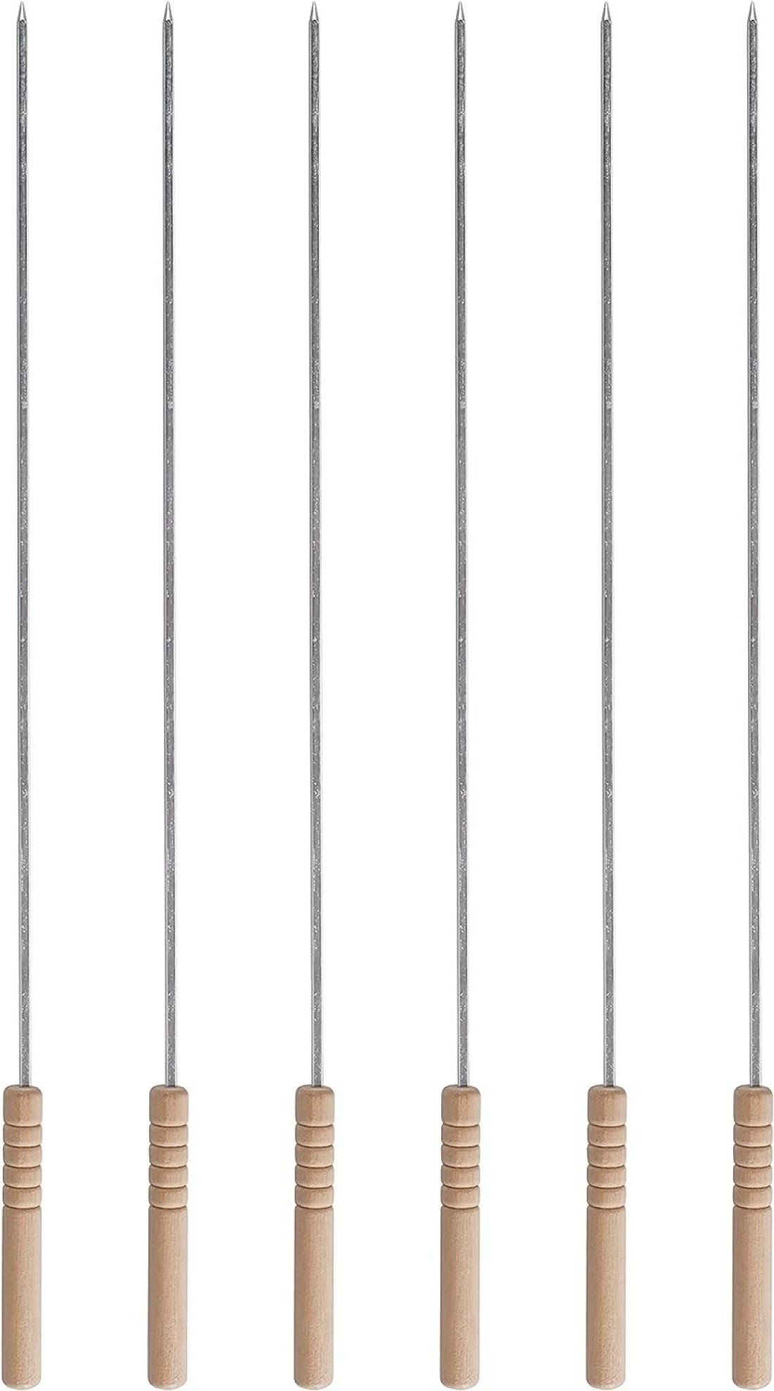 Royalford Bbq Square Skewers Set- Rf11679 Pack Of Six Stainless Steel With Wooden Handle, Perfect For Indoor, Camping, Hiking
