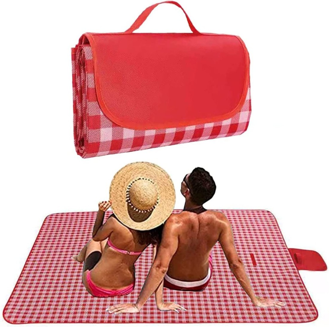 Waterproof Foldable Outdoor Camping Mat Widen Picnic Mat Plaid Beach Blanket Baby Multiplayer Tourist Mat 145X180cm,Red