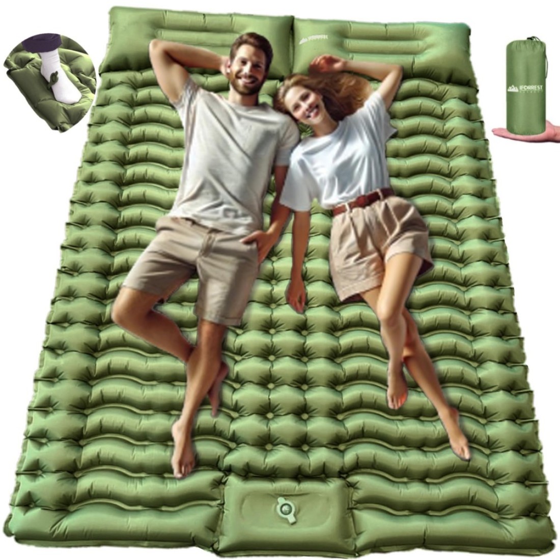 IFORREST Ultralight Double Sleeping Pad Fast 30s Foot Pump Inflation Air Mat Ergonomic EggShaped Camp Mattress Builtin Pillow Ideal for Camping Backpacking Travel