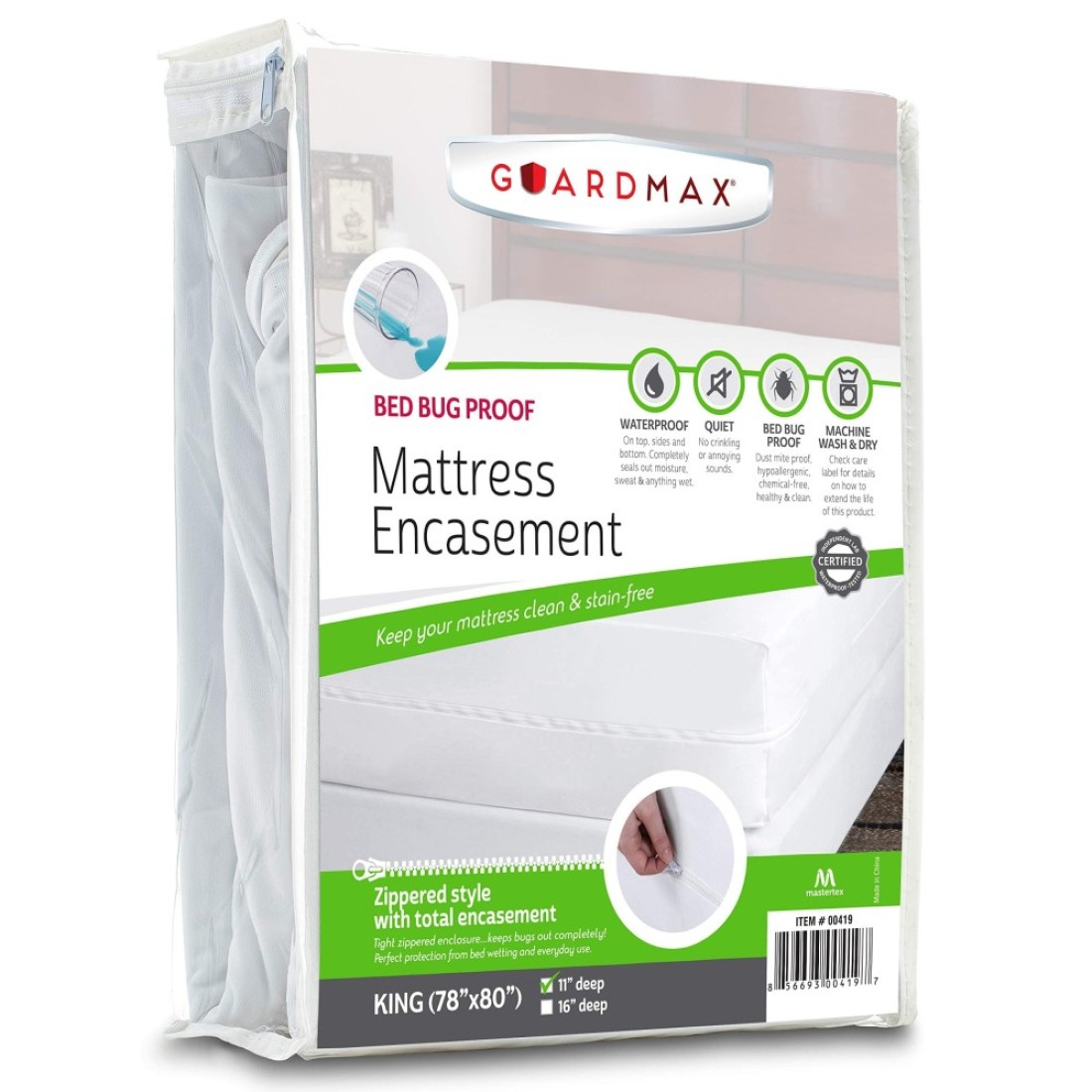 Guardmax 200cm x 200cm Bed Bug Proof Mattress Encasement Protector Zippered Style 100 Waterproof Cover Hypoallergenic and Breathable Soft and Noiseless King Size 78x80x11