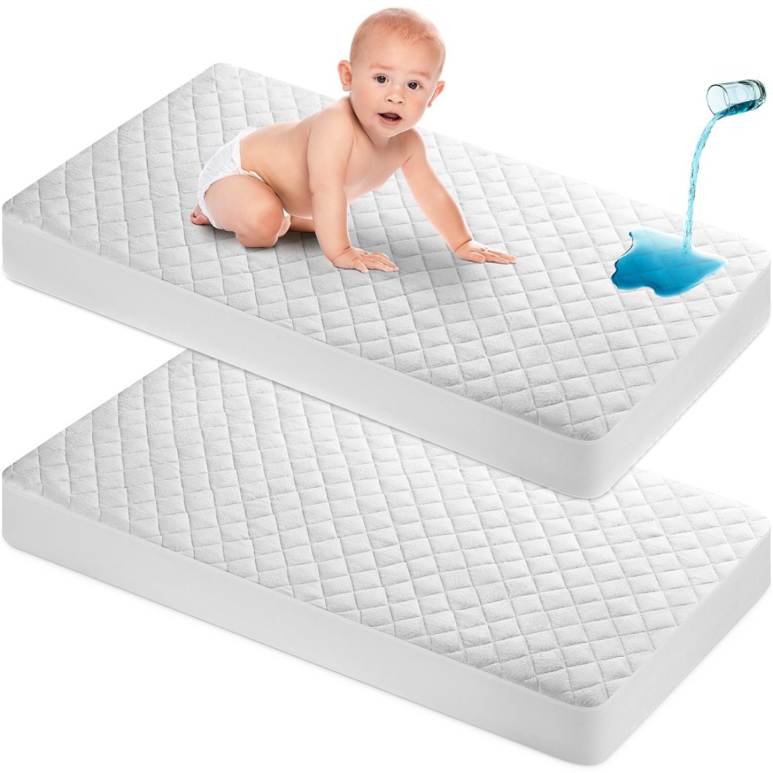Masirs 2-Pack Crib Mattress Protector Cover - Waterproof &amp; Comfortable - Breathable Baby Mattress Protector - Ultra-Soft - 52&#39;&#39; x 28&#39;&#39; - Toddler Mattress Protector - Crib Mattress Pad