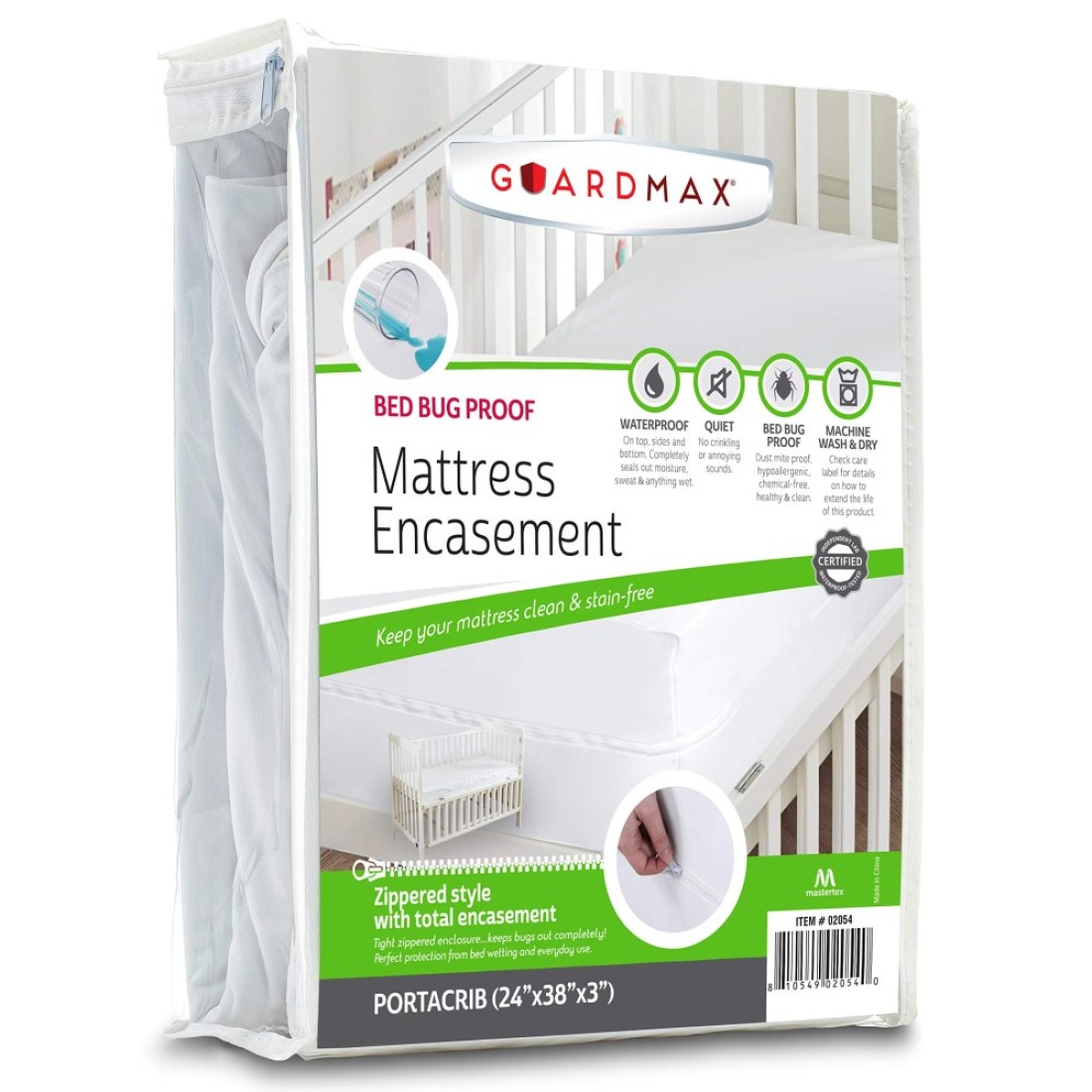 Guardmax Premium Mini Crib Size Zippered Mattress Encasement - Waterproof and Bed Bug Proof Mattress Protector - Protects Against Dust Mites, Bedbugs, Dust, Dirt, Stains, Spills, and Allergies.