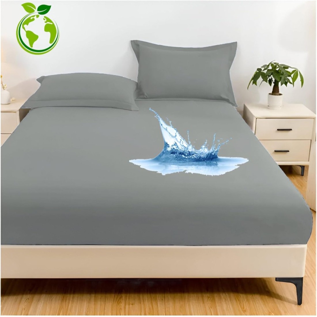 Tencel Waterproof Mattress Protector with 2 Pillowcases Double/Queen Size 150x200cm Tencel+TPU High Absorption Pad Cover for Bed 100% Waterproof Tencel Jersey Mattress Protector Grey