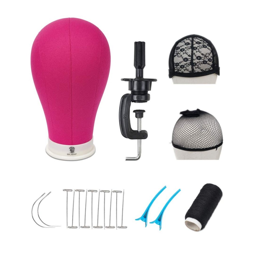 Bileaf 22 Inch Canvas Block Head Mannequin Wig Head With Stand Pink Styling Mannequin Block Head Set Display Mannequin Head with Mount HolesRosy Head