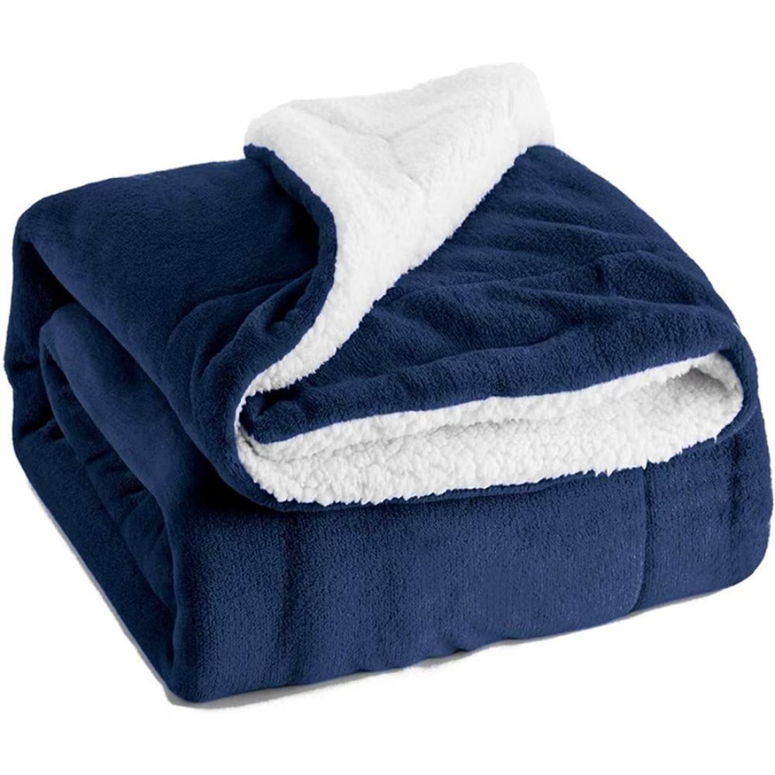 Reversible Soft Sherpa Bed Blanket Throw Blanket King Size Navy Blue 220x240 cm