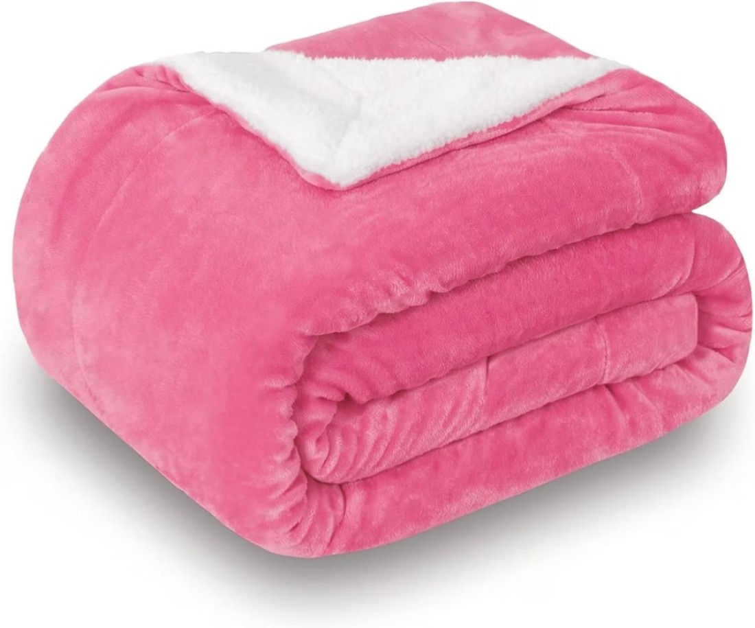 Fabienne Soft Sheep Reversible Sherpa Blanket King Size for Bed Throw Sofa Travel Flannel Blanket Pink 220x240cm