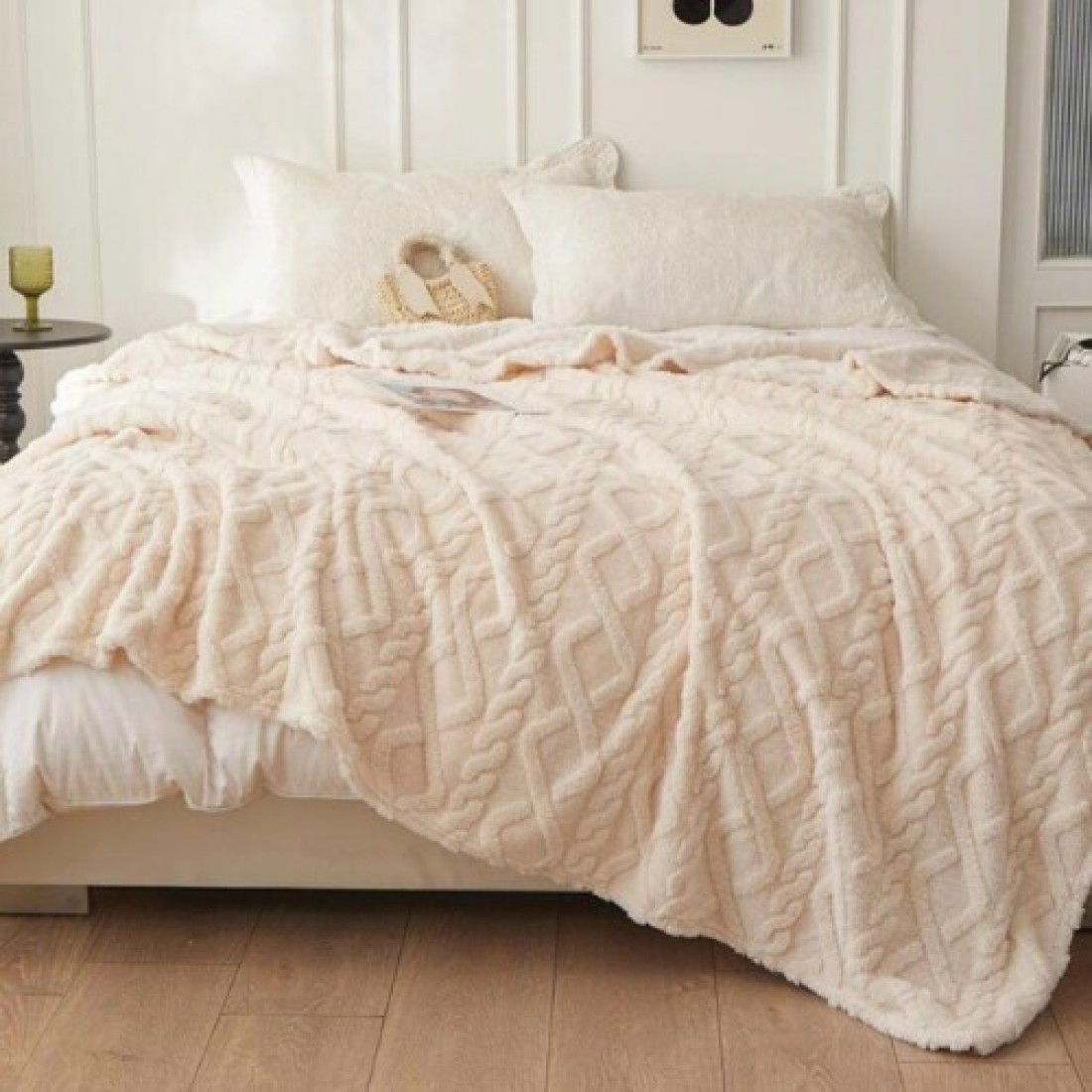 Luna Home Throw Blanket Super Soft, Ivory Color, Woven Style