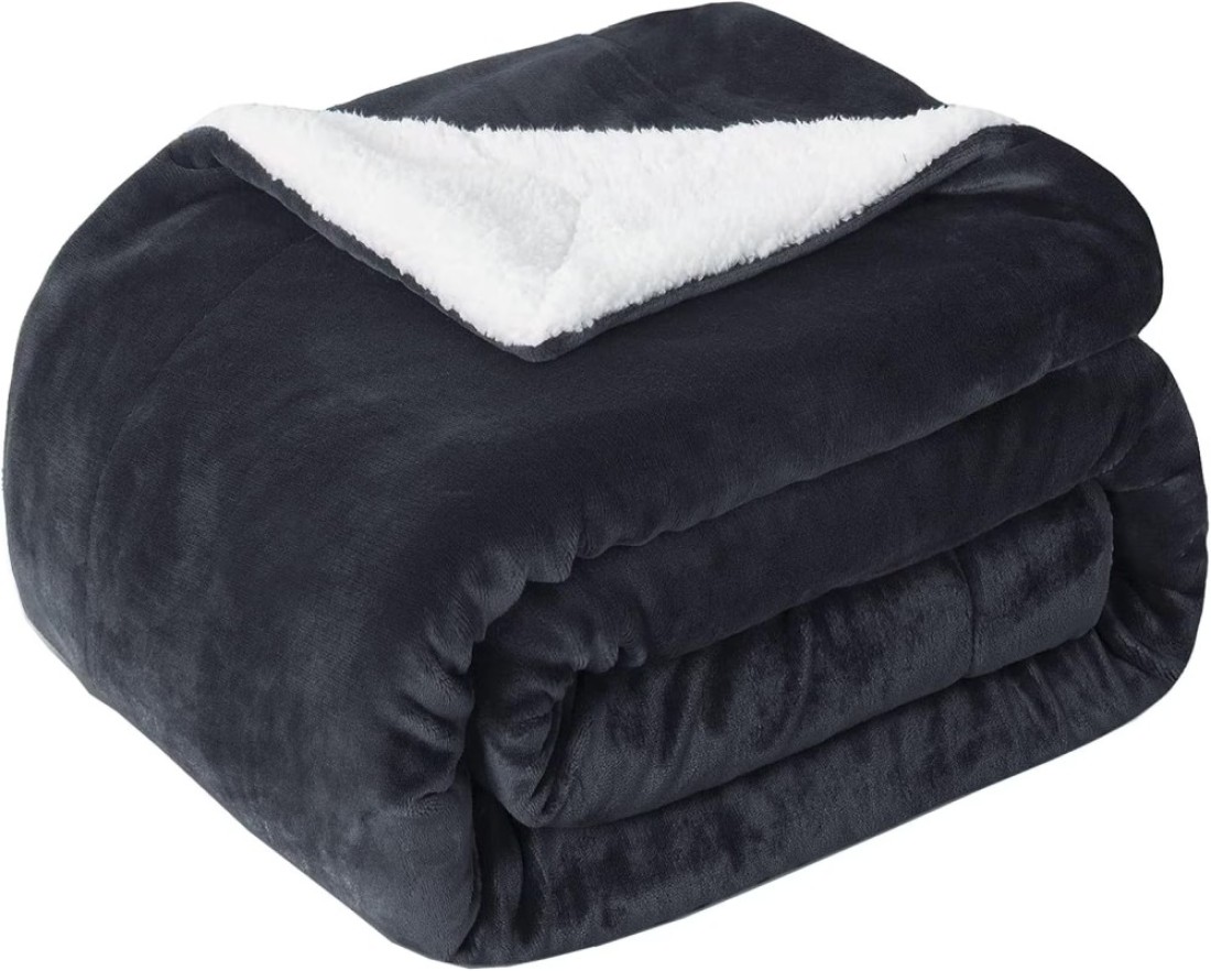 Fabienne Sherpa Blanket Single Size Dark Grey 160x220cm Twin Plush Throw Blanket Reversible Flannel Fleece Lamb Blanket Warm and Plush Travel Blanket