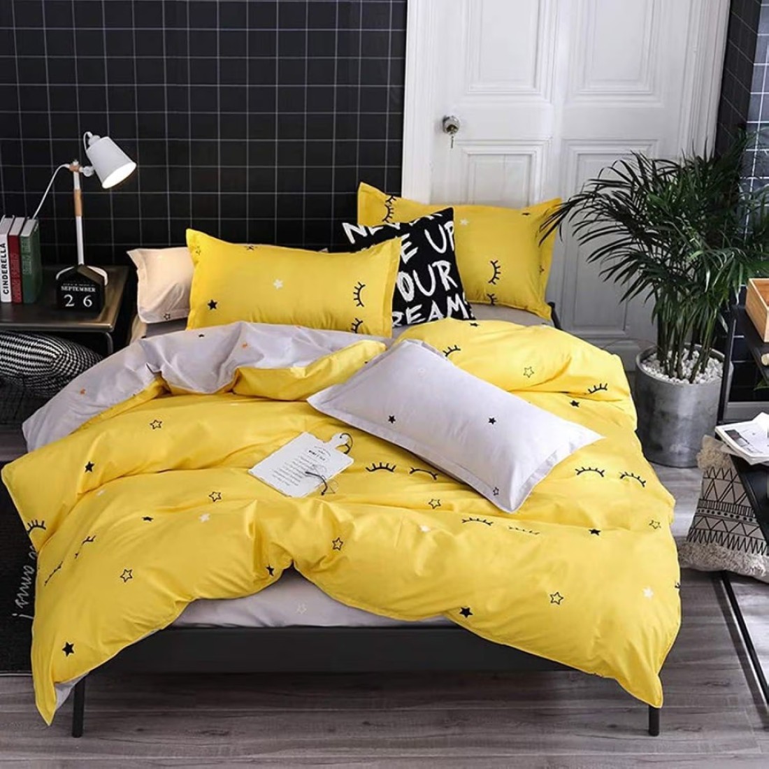 GOLDEN HOME 6-Piece King Size Duvet Cover Set, 1 Duvet Cover + 1 Fitted Sheet + 4 Pillow Cases, Microfibre, Muesli
