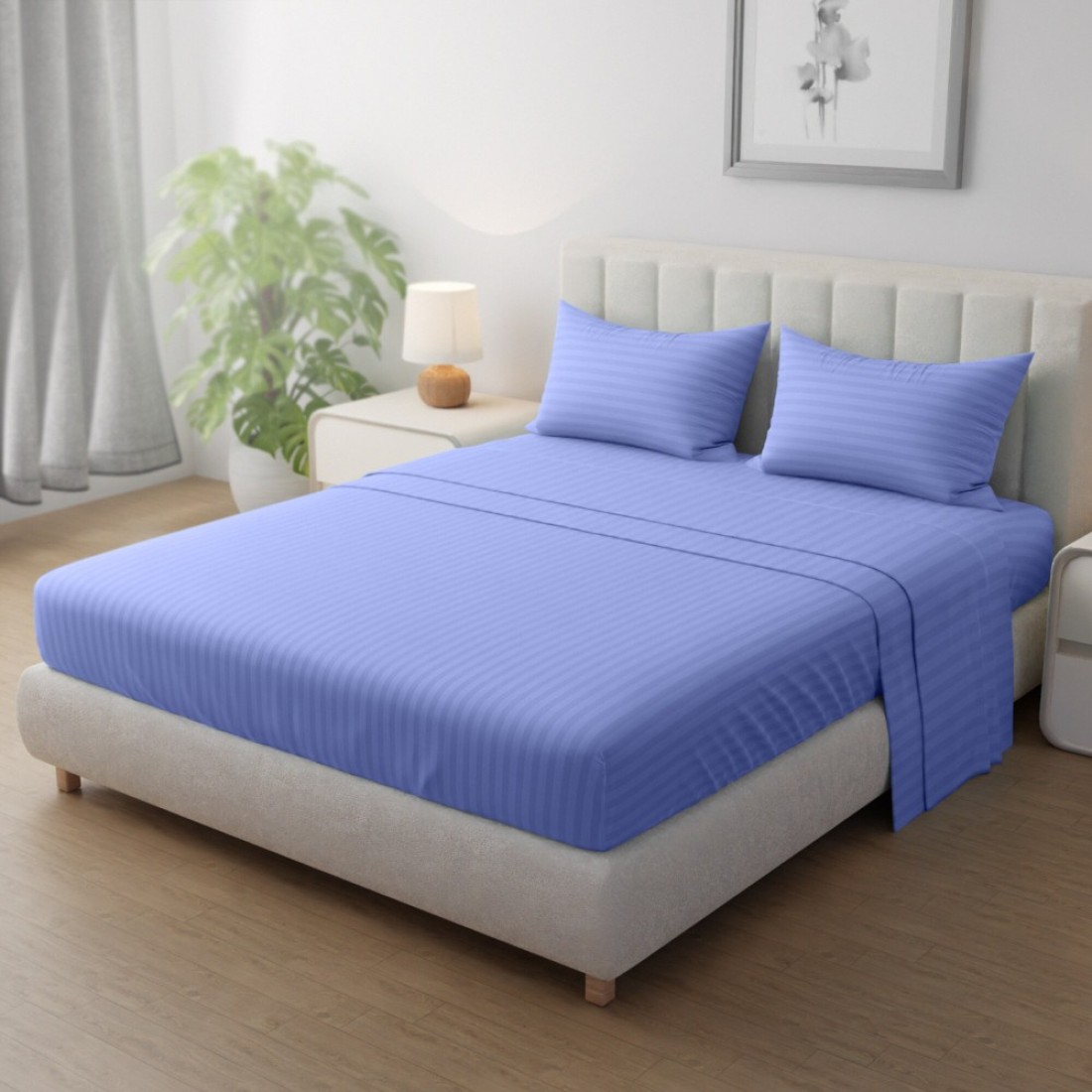 Klub Linen 3PC Striped Fitted Sheet Set, Ultra Soft Microfiber Bedding Set - 1 Fitted Sheet Single (90x190cm) with Deep Pocket and 2 Pillowcases (50 x 75 cm), lavender