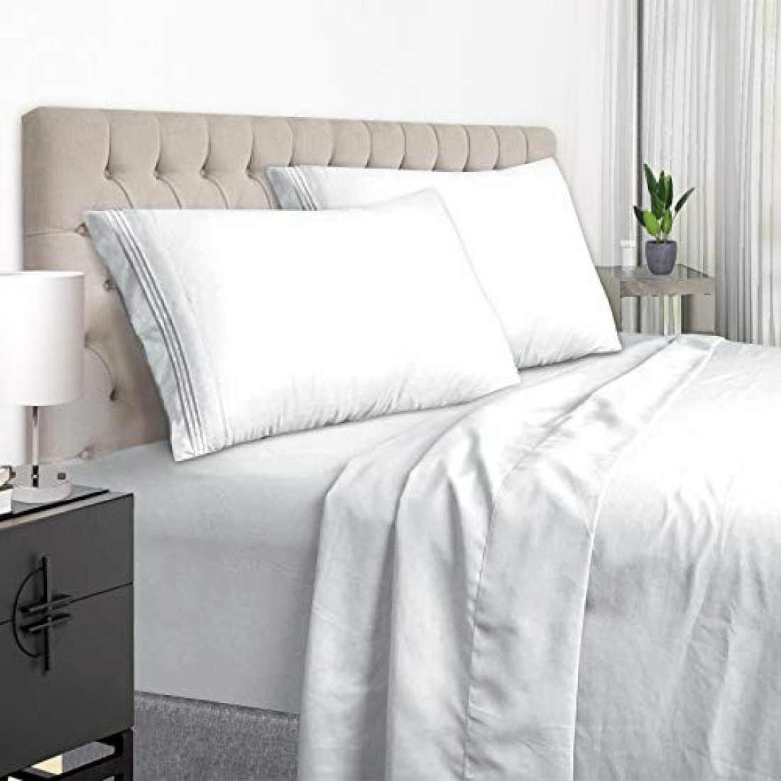 EaseHome White King Size Bed Sheet Set Deep Pocket to 18 inches Mattress 4 Piece Premium Bedding Sheets Pillowcases Collection Extra Soft