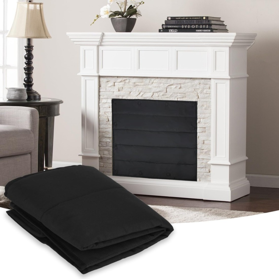 MODIGT 39x32 Magnetic Fireplace Screen for Heat Loss Indoor Fireplace Covers Keep Drafts Out Stops Heat Loss Fireplace Draft Stopper with Builtin 12 Strong Magnet for Iron Fireplace Frame