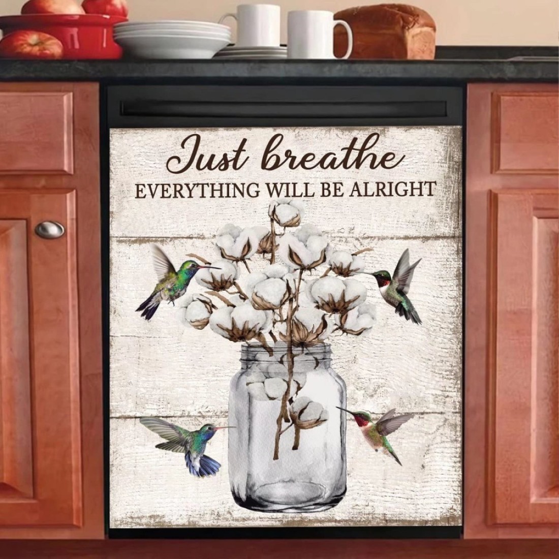 Farmhouse Cotton Flower Dishwasher Magnetic Cover,Rustic Wood Pattern Decal Dishwasher Magnet Decorative Door Sticker,Floral Refrigerator Cover,Fridge Magnets Appliance Panel Covers 23&quot;x26