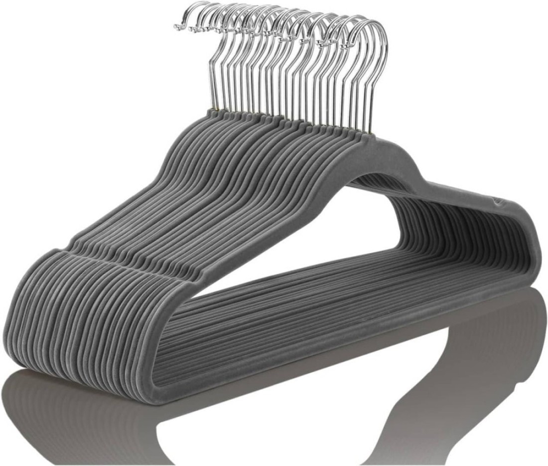 Velvet non-slip Suit Clothes Hangers,360&deg; rotating hook (50pc, Grey)