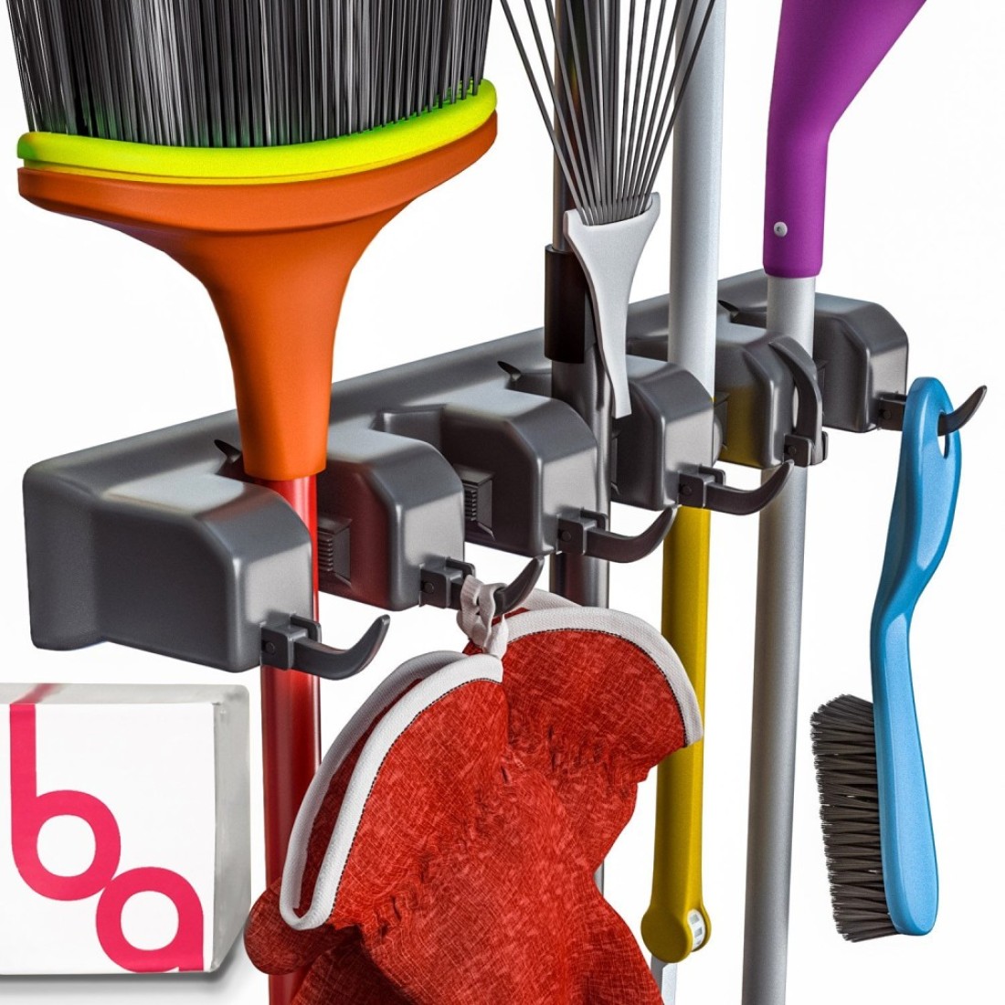 Berry Ave Broom Holder Wall Mount Garden Tool Organizer Home Laundry Room Kitchen Closet Shed Garage Organization and Storage Utility Rack 5 Slots 6 Hooks Rake Shovel Mop Hanger Black