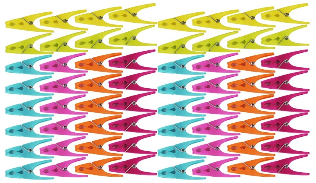 64 Plastic Clothespins w 6 Bright Colors Clothes Pin Laundry Bag Clip Chip Clip Sealer Ect