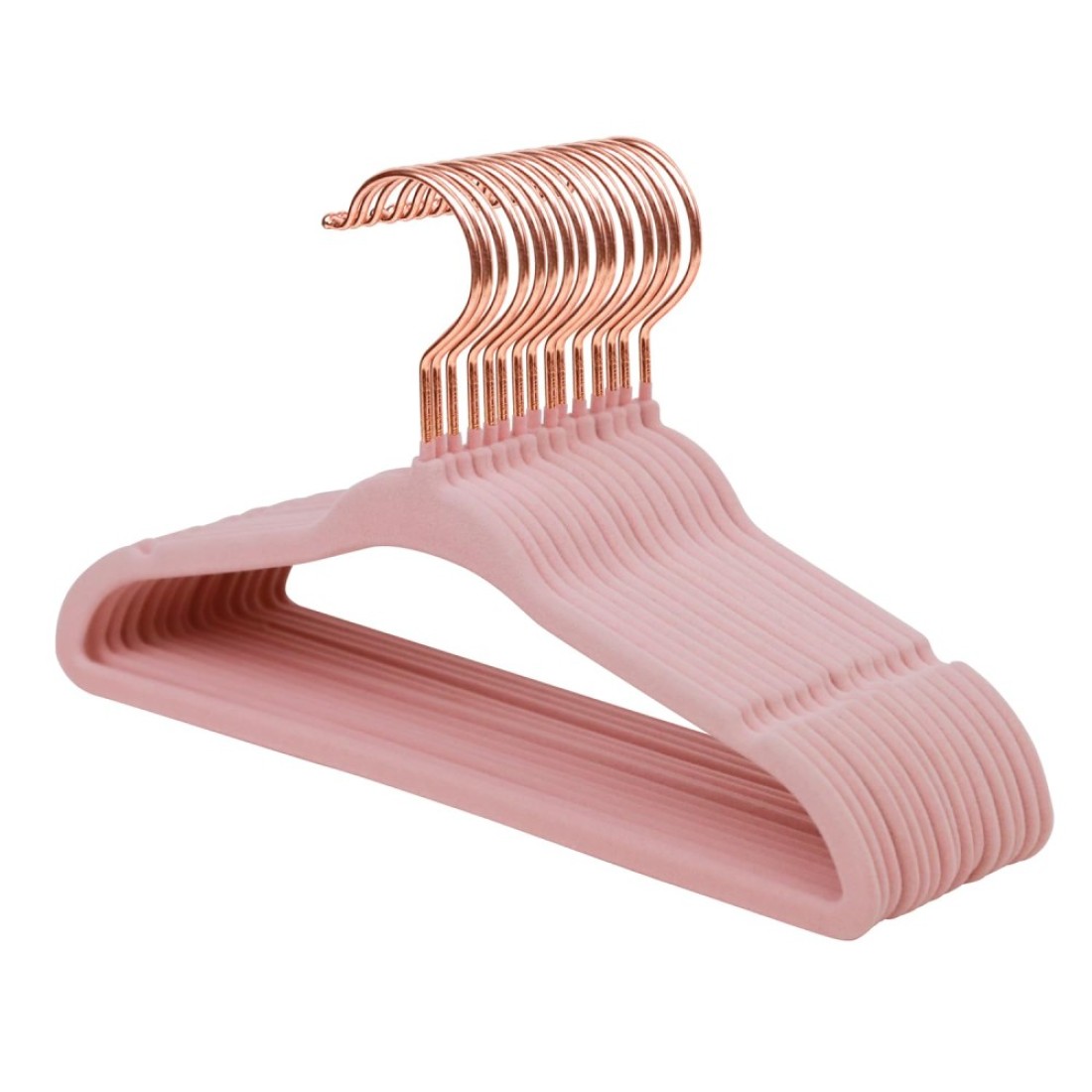ManGotree Baby Velvet Hangers with 360&deg; Swivel Rose Gold Hook, 10.95&quot; Non-Slip Toddler Hangers, Ultra Thin Space Saving Infant Hangers for Kids Clothes, 15 Pack (Light Pink)