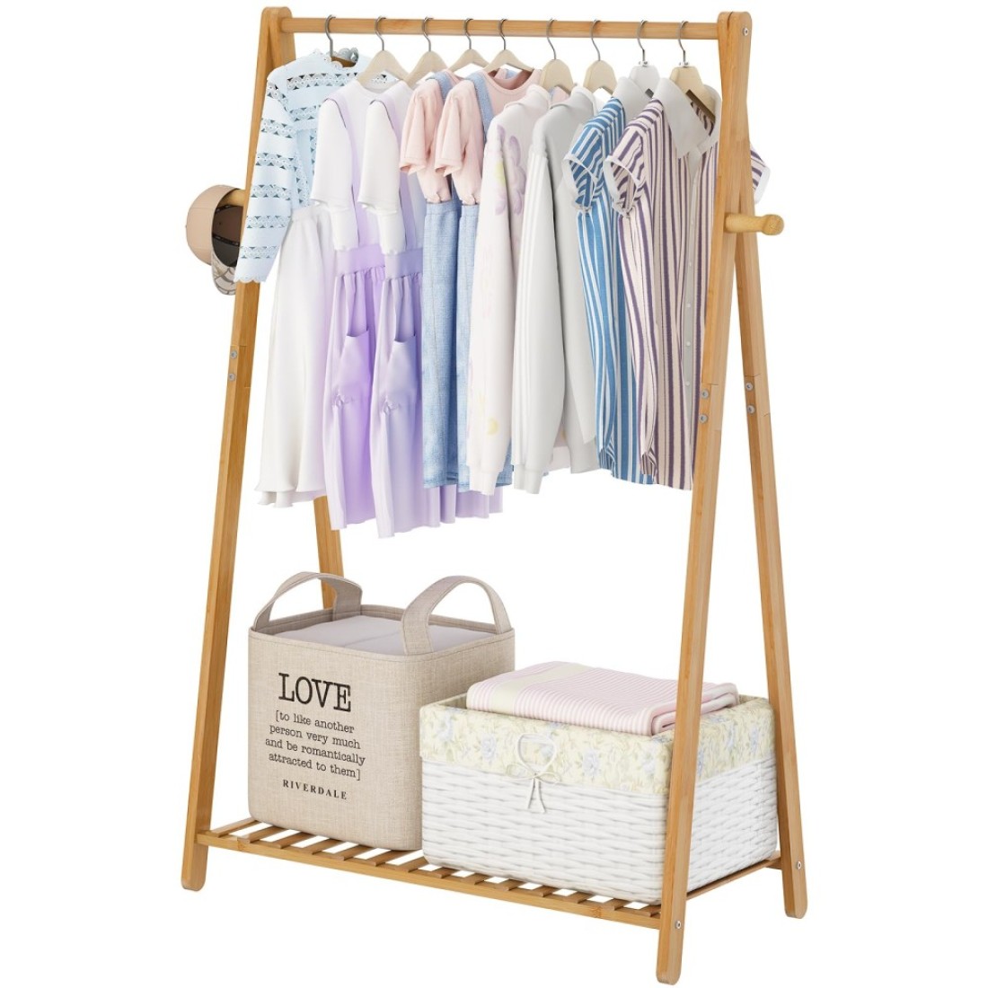 COOGOU Small Clothes Hanging Racks,Bamboo Wood Kids Clothing Garment Racks for Cloths,Free Standing Dress Costume Rack for Bedroom,Living Room, Commercial,Small Space