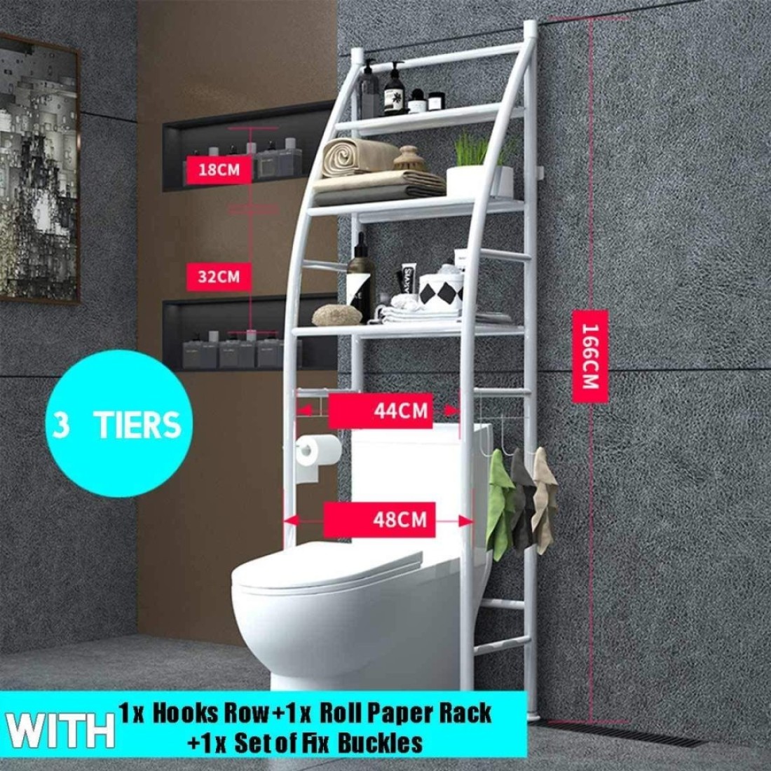 Generic Metal Toilet Cabinet Shelving Kitchen Bathroom Space Saver Shelf Organizer Holder New, Generic, White