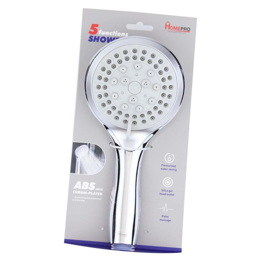 Home Pro 5 Function Chrome Plated Shower Head Silver