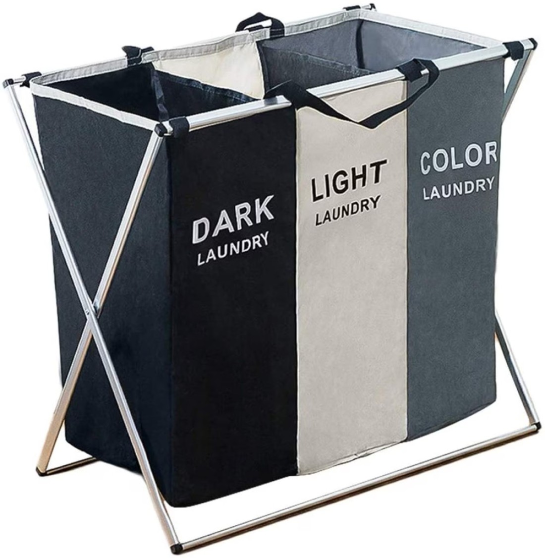 HotsUAE 135L Foldable Laundry Basket Cloth Hamper Sorter Basket 3 Sections With Aluminum Frame 68&times;60&times;38Cm