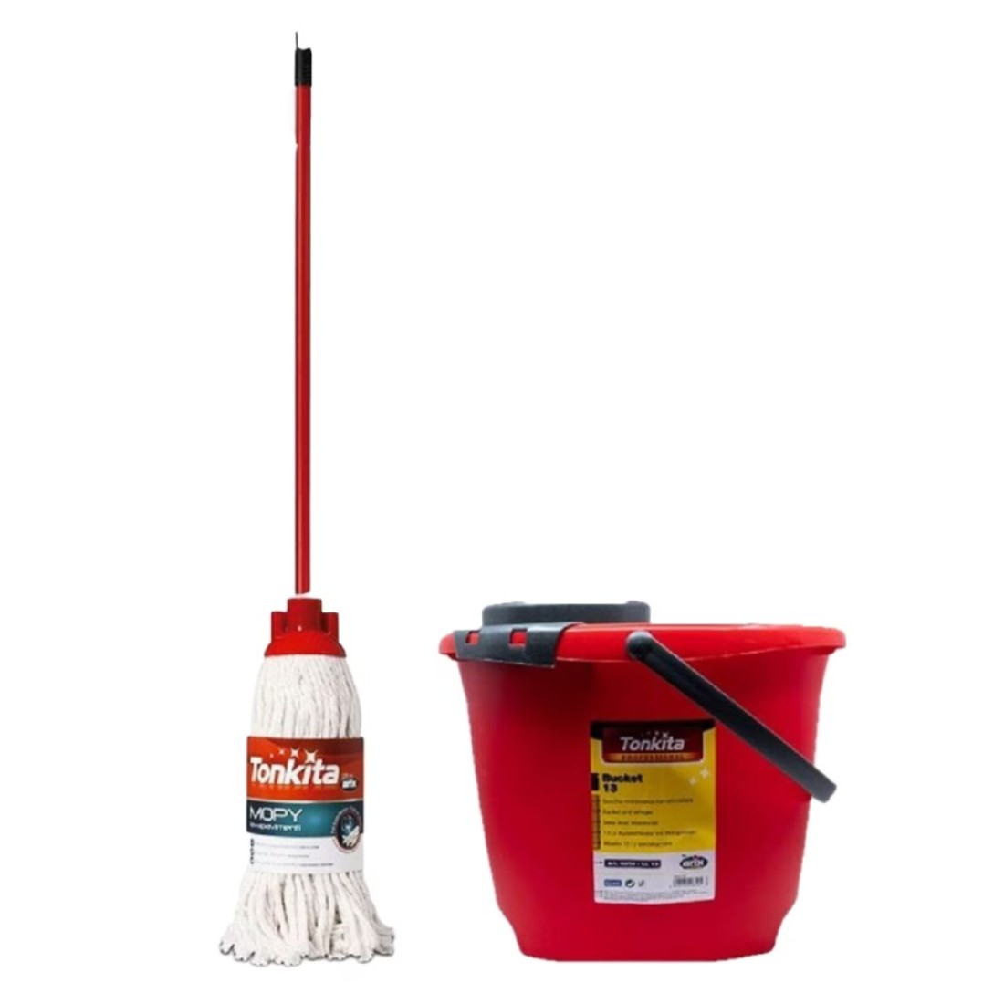 Tonkita Bucket With Cotton Mop Stick Red