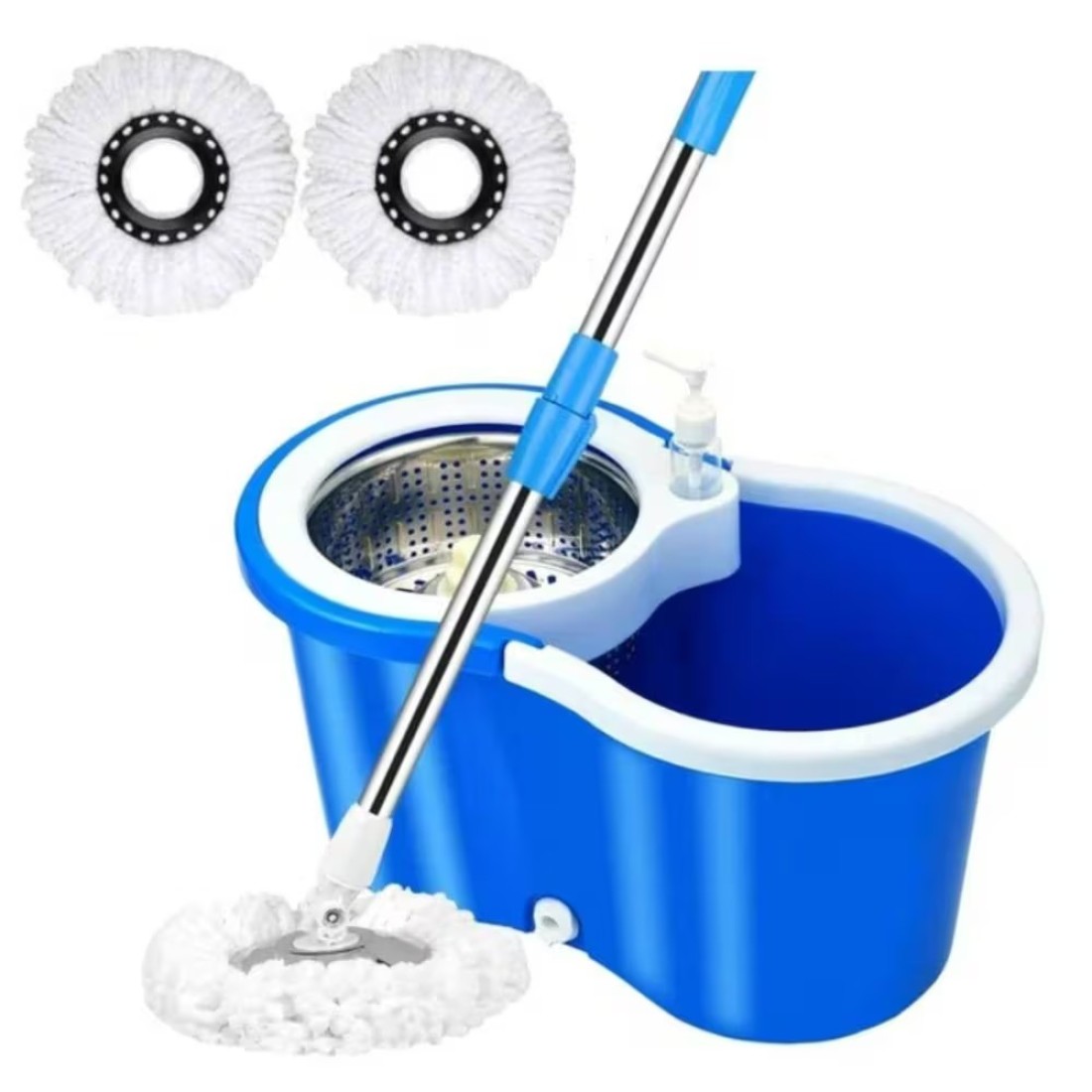 HYX Spin Mop And Bucket with Wringer Set, Floor Cleaning System, Easy Wring Foot Pedal, Stainless Steel Mop Handle