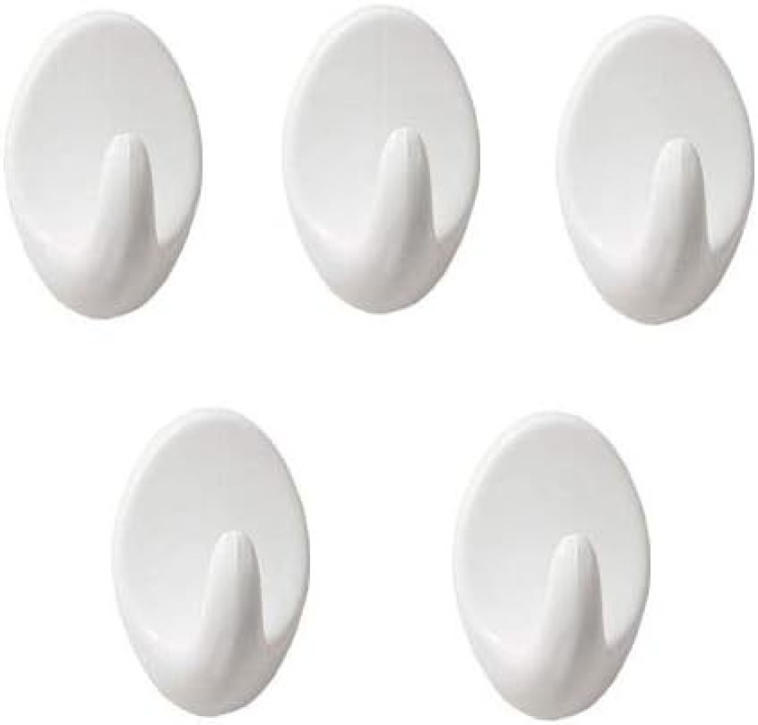Marrkhor 6-Piece Self Adhesive Hooks White, Plastic Wall Hooks Self Adhesive White Hooks Wall Hanging Hooks Stick on Oval Hooks Seamless Hooks Towel Hooks Heavy Duty Sticky Hooks