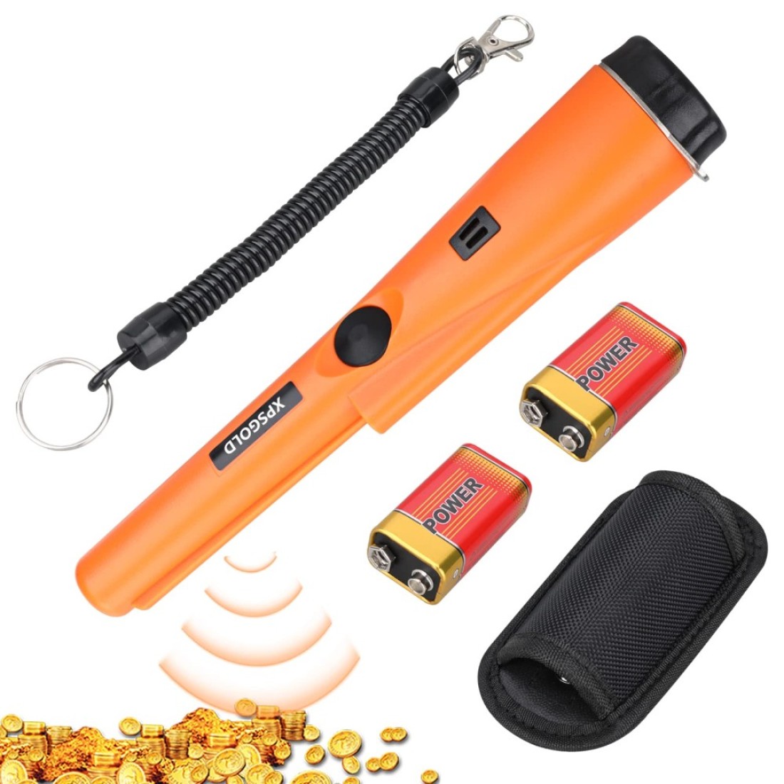 XPSGOLD Metal Detector Pinpointing,Waterproof Pinpointer 360 Degree Search Gold&amp;Treasure Finder with Belt Holster &amp;LED Indicator&amp; Buzzer Vibration, for Adults and Kids (Orange)