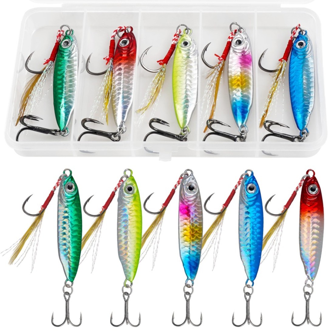 Saltwater Jigs Fishing Lures Fishing Spoons Fishing Jigs Shiny with Ultra-Sharp Hooks Lead Fish Metal Jig Spoon Lure Jigging Lure for Tuna Salmon Grouper Bass Fishing Sea Fishing (20G)
