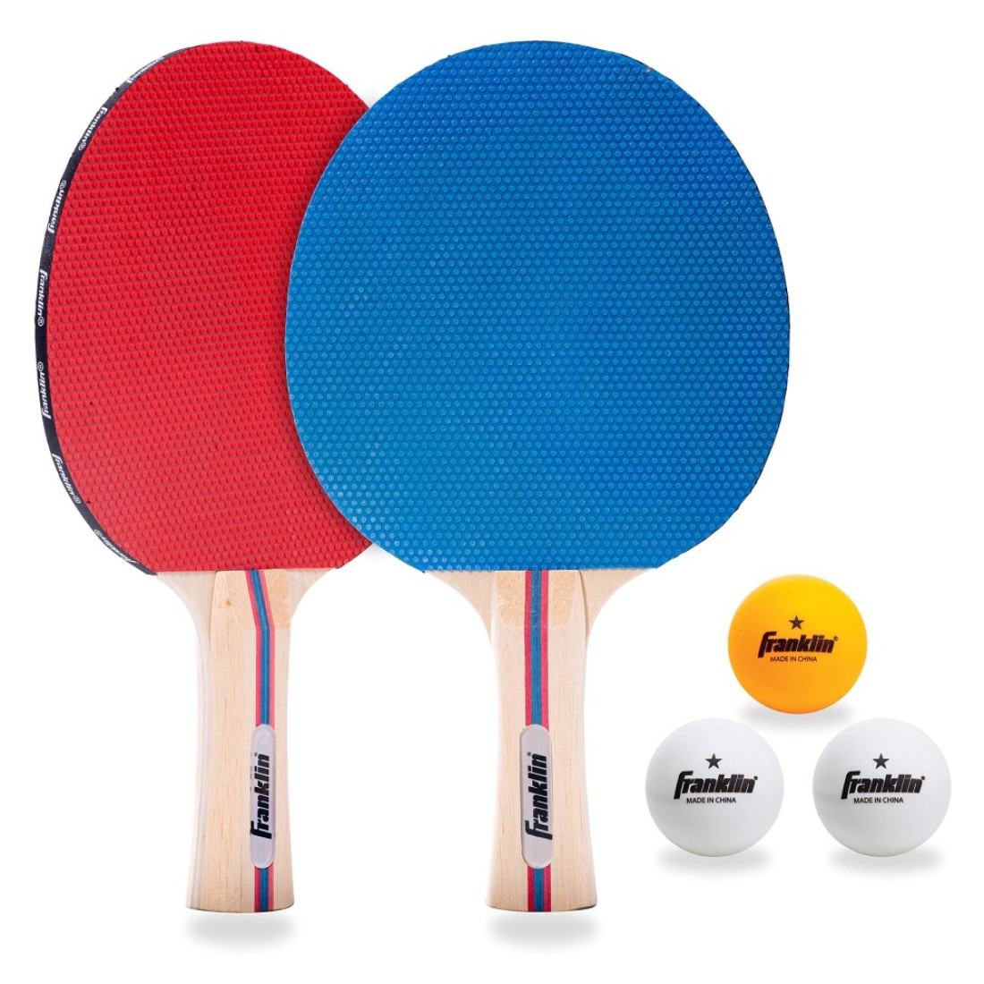 Franklin Sports Ping Pong Paddle Set with Balls 2 Player Table Tennis Paddle Kit with 2 Paddles 3 Balls Included Red Blue