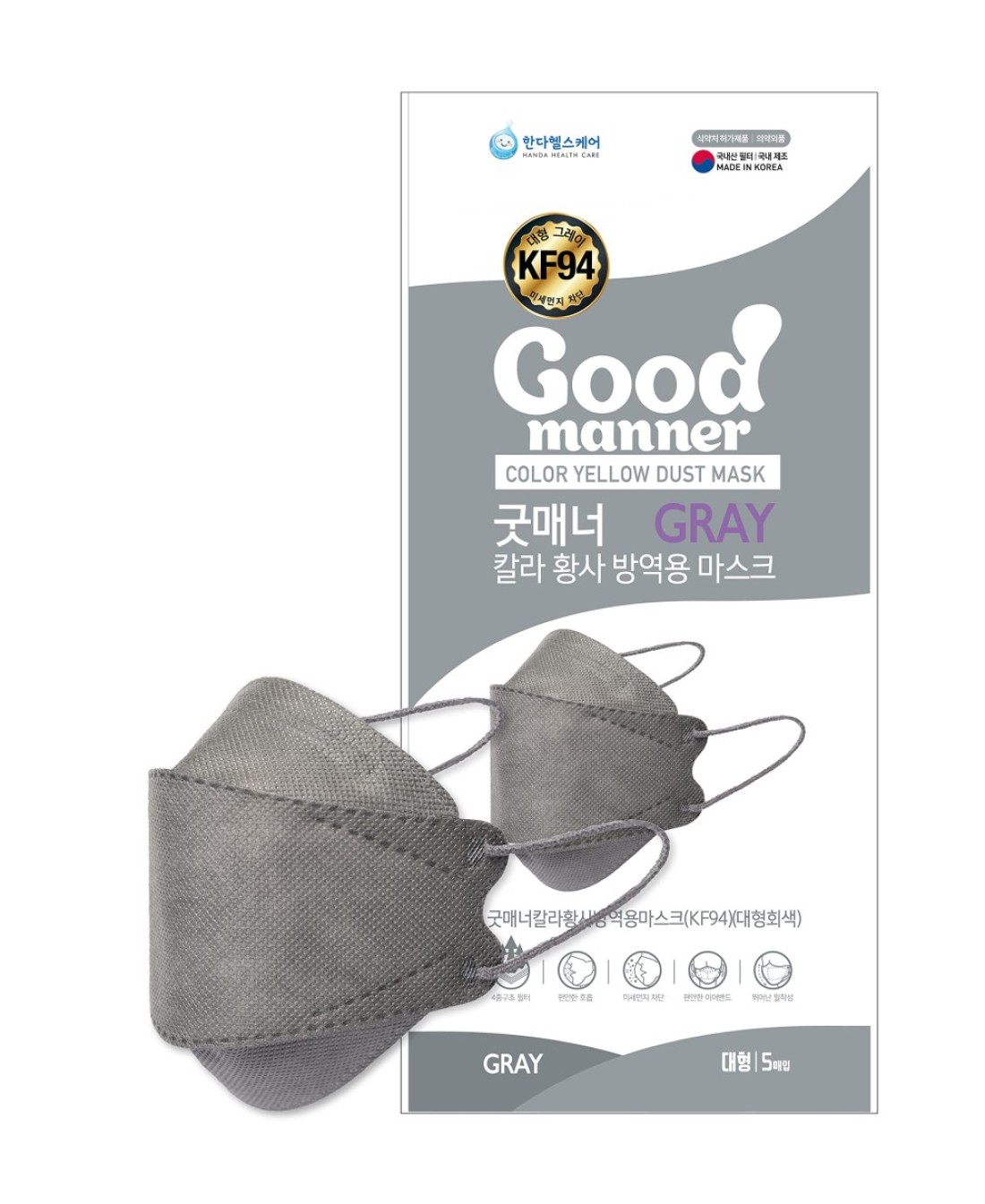 CHARMZONE Good Manner Premium Protective Mask 5EA Large WhiteBlackGreyPinkBeige Made in Korea