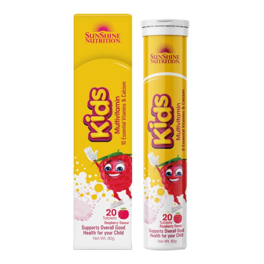 Sunshine Nutrition Kids Multivitamins Effervescent Supplement Raspberry 20 Tablets
