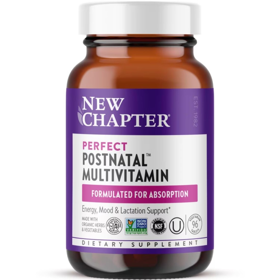 New Chapter Postnatal Vitamins Lactation Supplement Complete Multivitamin with Fermented Vitamin D3 B Vitamins Made with Organic Vegetables Herbs NonGMO Ingredients 96 Count