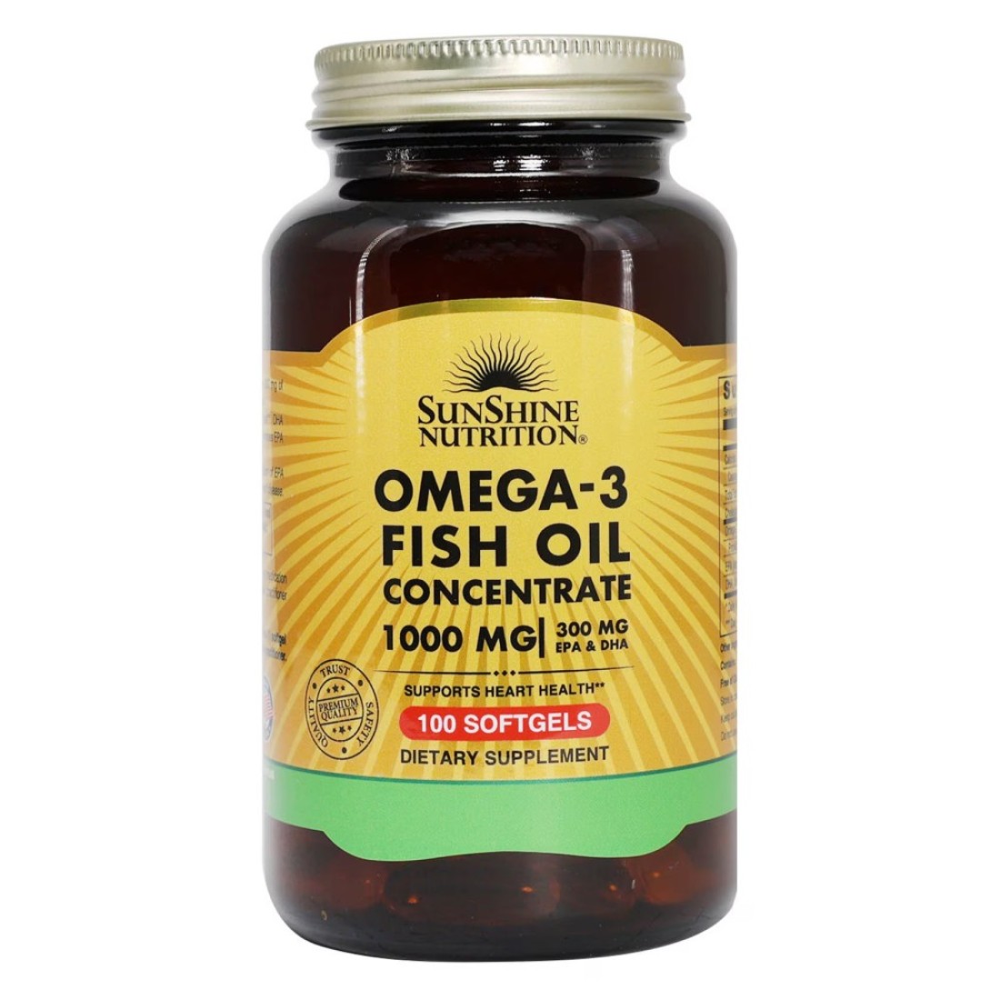 Sunshine Nutrition Omega 3 Oil Fish Oil Concentrate 1000mg Softgel Dietary Supplement 100 Softg