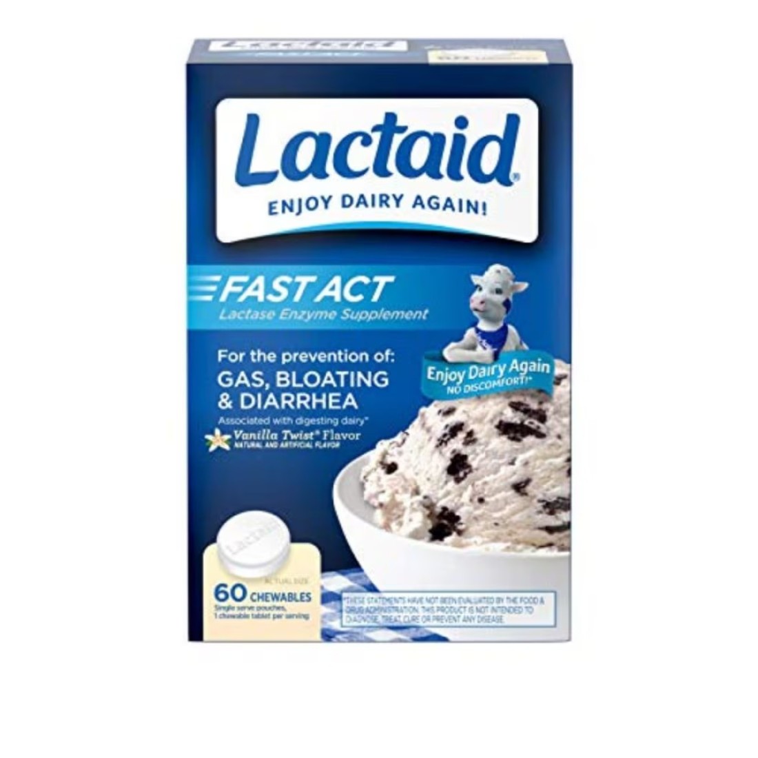 Lactaid Fast Act Lactose Intolerance Relief Chewables With Lactase Enzyme To Prevent Gas Bloating And Diarrhea Due Sensitivity Ideal For Travel On-The-Go Vanilla Twist 60 Packs Of -Ct.