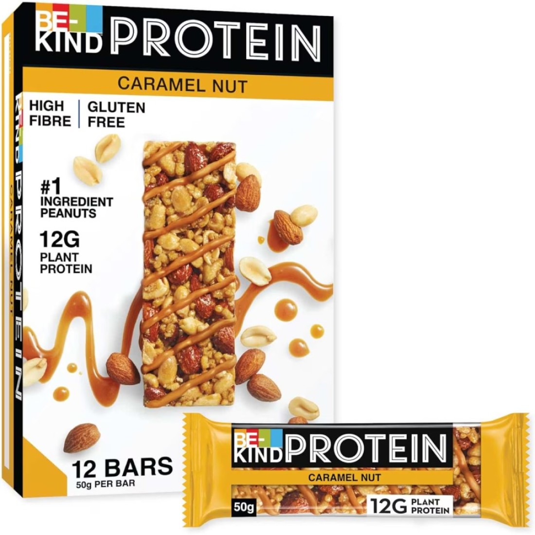 Be-Kind Caramel Nut Protein Bar, 50g Pack of 12