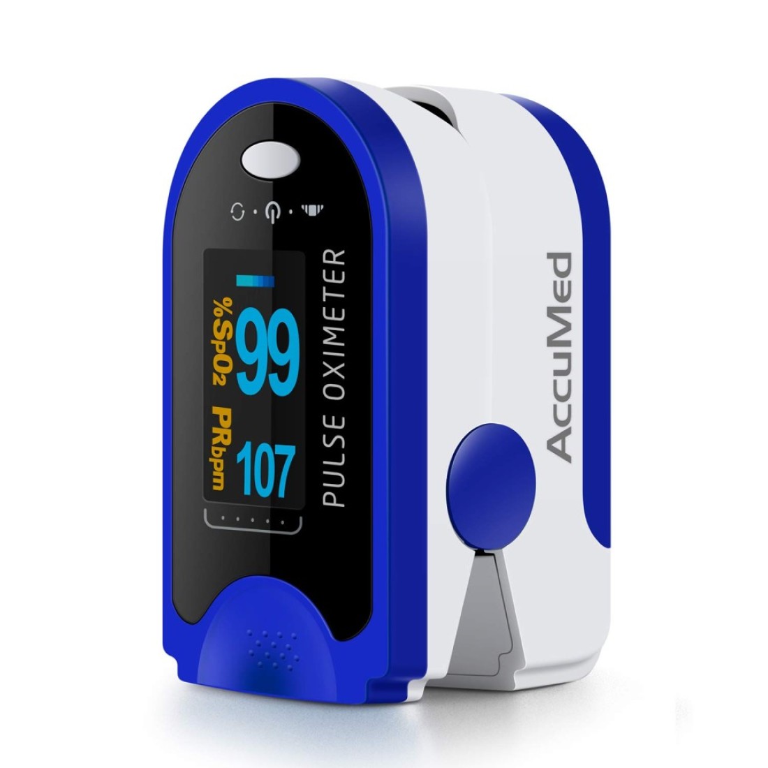 AccuMed Fingertip Pulse Oximeter, Sp02 Finger Blood Pulse Oxygen Monitor, w/Carrying case, Lanyard Silicon Case &amp; Battery CMS-50D (Blue)