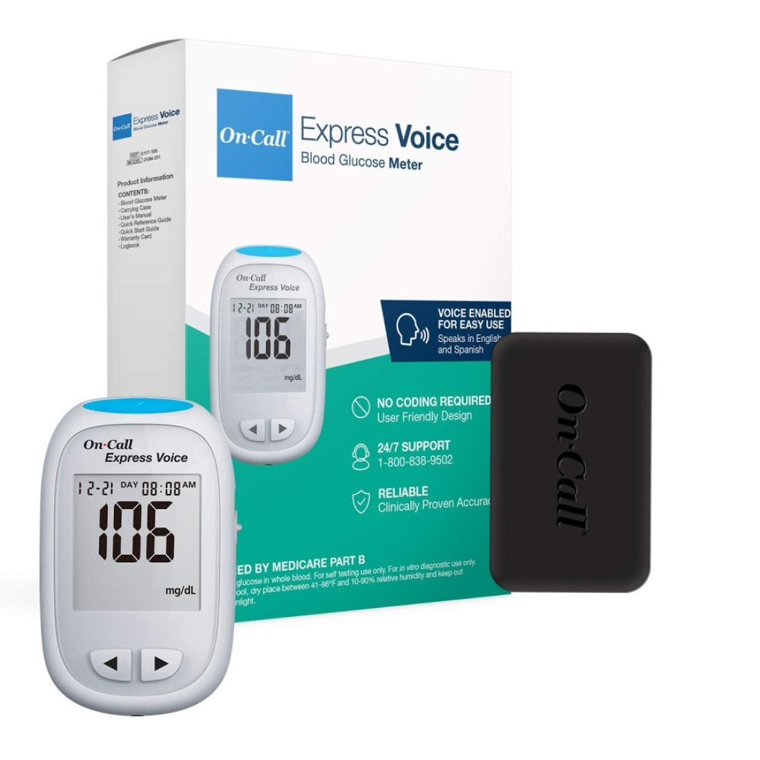 On CallExpress Voice Blood Glucose Monitor Meter Only Includes On Call Express Voice Meter Carrying Case Log Book
