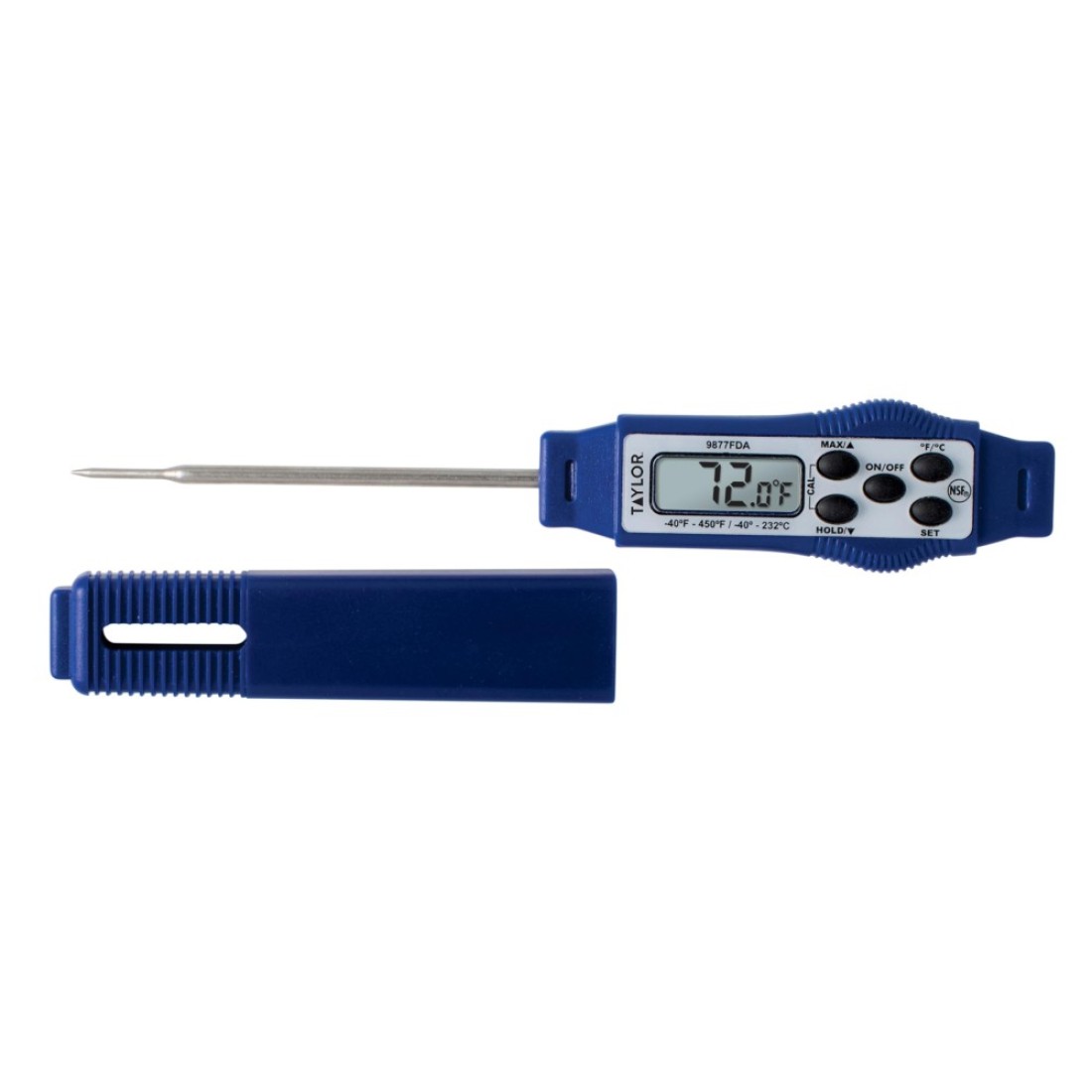 Taylor Precision Products 9877FDA Compact Waterproof Digital Thermometer 281 Stem Length with an Fda Recommended 15mm Probe Diameter Blue