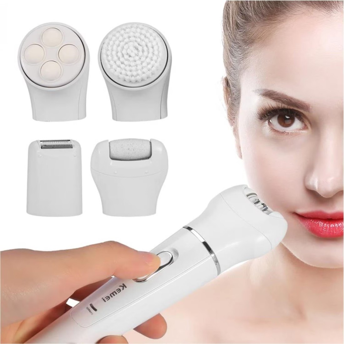 Generic Kemei 5 In 1 Beauty Tool Kit, Facial Cleansing Brush Body Epilator Lady Shaver Face Massager Foot Dead Skin Callus Remover